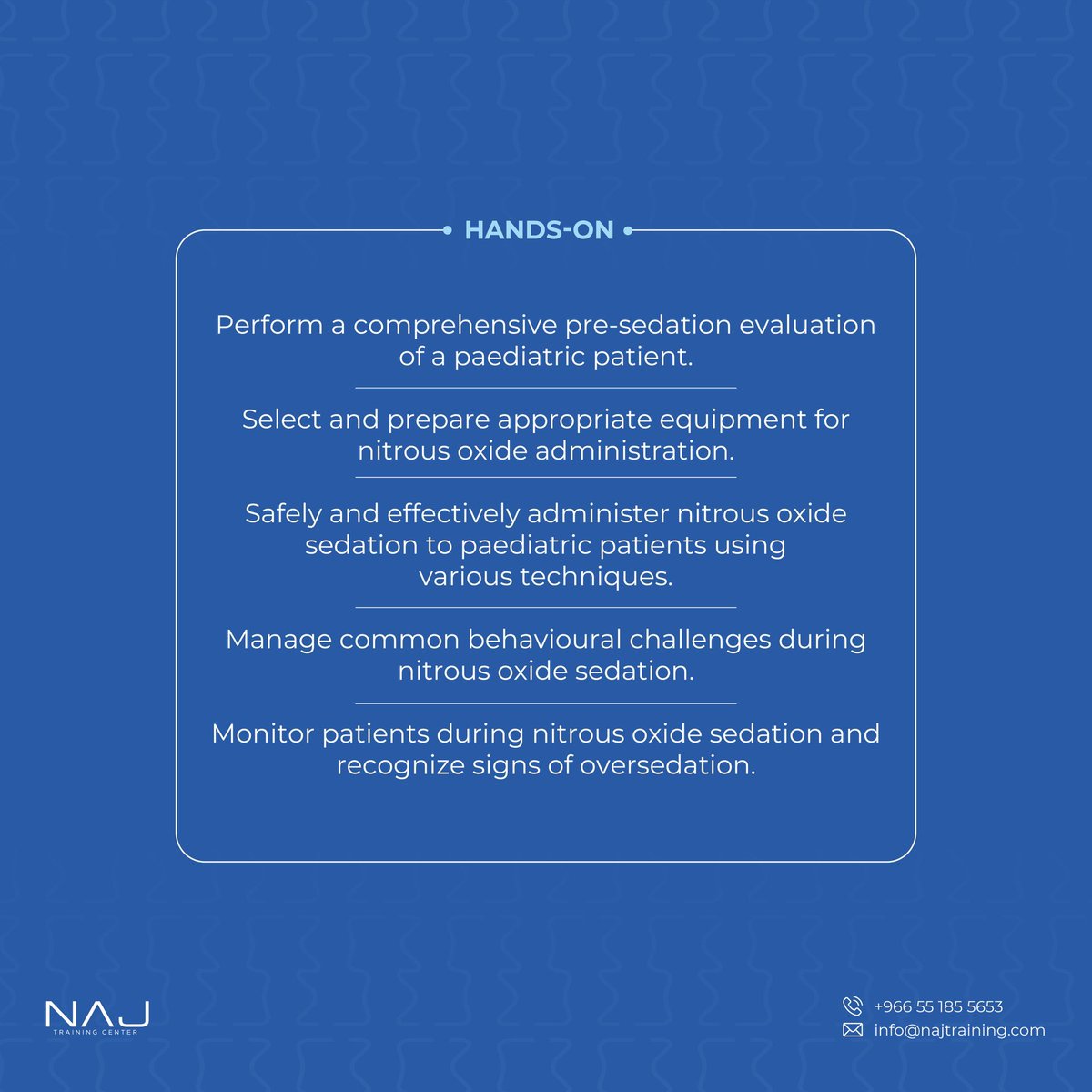 najtraining (@najtraining) on Twitter photo "CONQUERING KIDS' FEARS A One-Day Masterclass in Paediatric Nitrous Oxide Sedation”
Speakers:
Dr.Alzahra Hamidaddin
<a href="/drzyqh/">Zahra Hamidaddin | الزهراء حميدالدين</a>
Dr.Abdullah Alwohaibi
<a href="/Alwohaibi_A/">Abdullah Alwohaibi</a>
🗓️Saturday 22-2- 2025
⏱️1 PM - 7 PM
🔹5 CME hours🔹
📍NAJ Training Center, Riyadh
🌐 najtraining.com/products
#NAJ "CONQUERING KIDS' FEARS A One-Day Masterclass in Paediatric Nitrous Oxide Sedation”
Speakers:
Dr.Alzahra Hamidaddin
<a href="/drzyqh/">Zahra Hamidaddin | الزهراء حميدالدين</a>
Dr.Abdullah Alwohaibi
<a href="/Alwohaibi_A/">Abdullah Alwohaibi</a>
🗓️Saturday 22-2- 2025
⏱️1 PM - 7 PM
🔹5 CME hours🔹
📍NAJ Training Center, Riyadh
🌐 najtraining.com/products
#NAJ