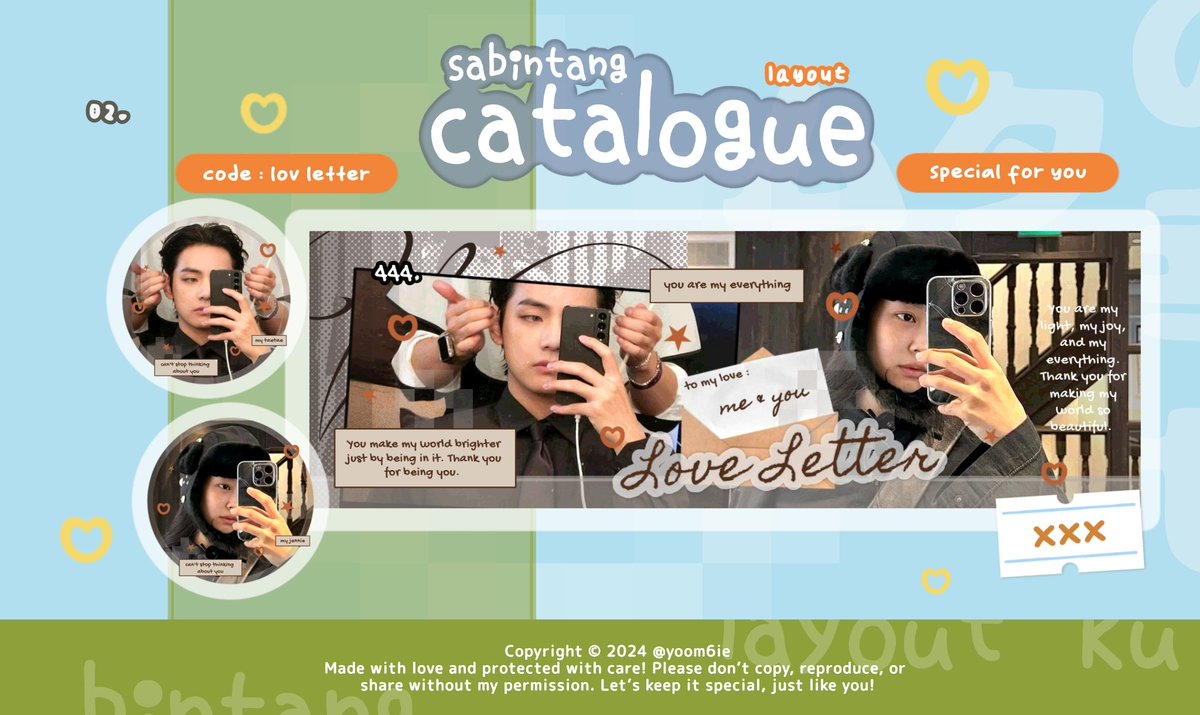 yoom6ie's tweet image. help repost please? thankyou! 🥺💗

halloo . . . kenalan yuk sama 3 katalog layout baru akuu! ada daisuki, lov letter dan bola susu 🤓🍼 tolong ospekin baik-baik dan sayangi mereka yaa, terimakasih ⭐

(semua layoutnya ufs yaa) 
#zonauang #zonajajan