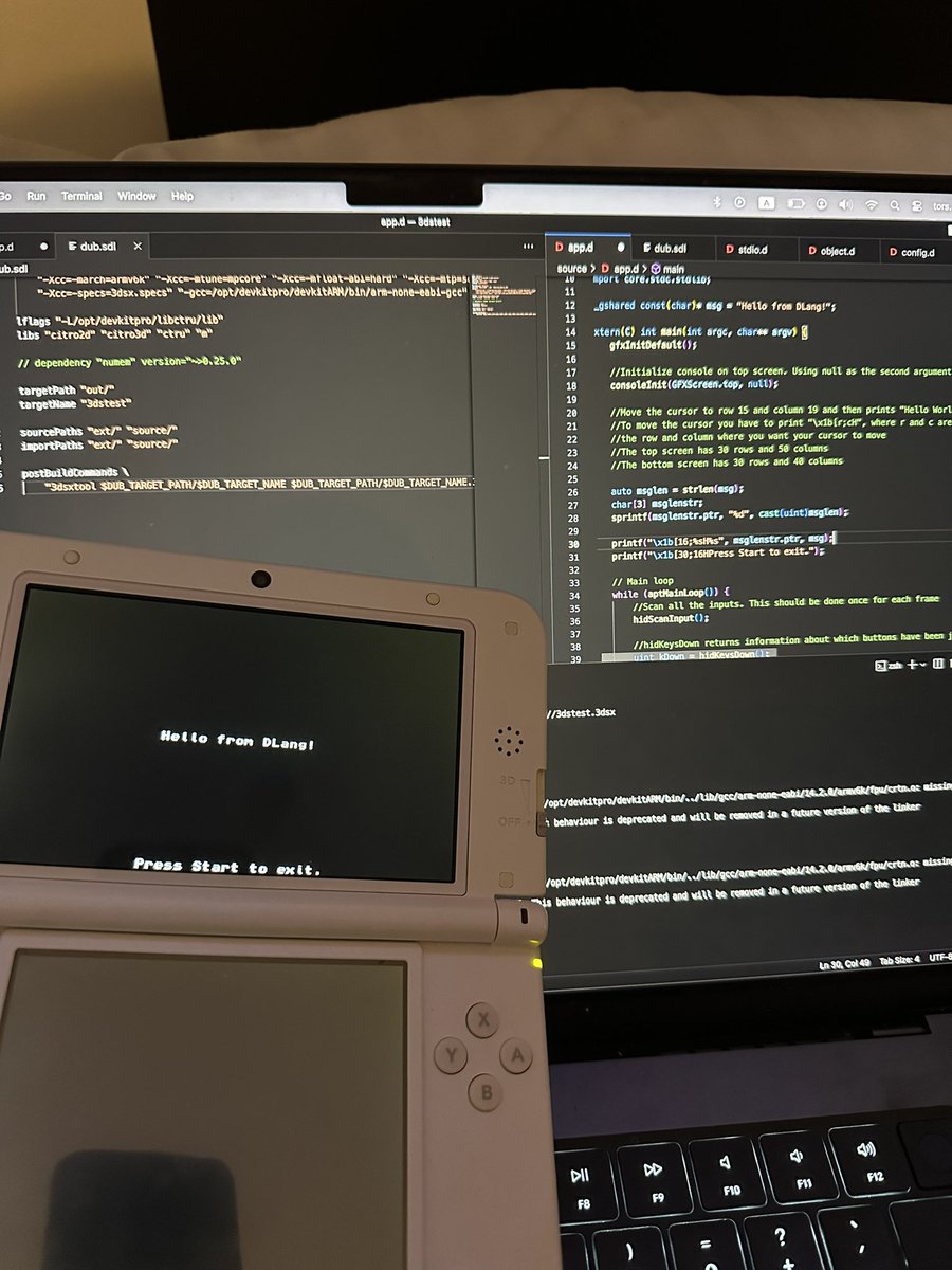 LunaFoxgirlVT's tweet image. Mission accomplished, someone had already ported #dlang to the 3DS so I just had to make it work with dub instead of a makefile.