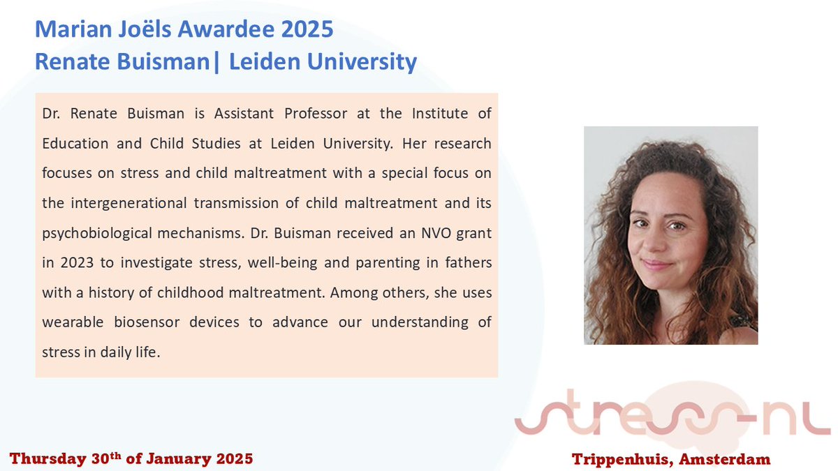 Thrilled to have this year's Marian Joëls Young Investigator Award winner Dr. Renate Buisman as a speaker <a href="/Stress_NL/">STRESS-NL</a>  Symposium!