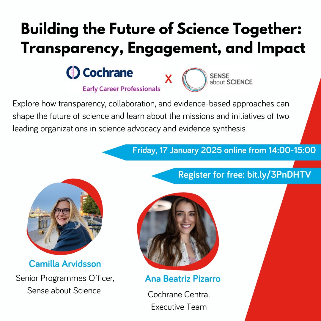 Voice of Young Science (@voiceofyoungsci) on Twitter photo 1/2 🧵
We are excited to kick off the VoYS 2025 programme with an engaging free, joint webinar with <a href="/CochraneECP/">Cochrane Early Career Professionals network</a> on Friday 17 Jan.
Register now to ensure your place: bit.ly/3PnDHTV
Learn more 👇 1/2 🧵
We are excited to kick off the VoYS 2025 programme with an engaging free, joint webinar with <a href="/CochraneECP/">Cochrane Early Career Professionals network</a> on Friday 17 Jan.
Register now to ensure your place: bit.ly/3PnDHTV
Learn more 👇