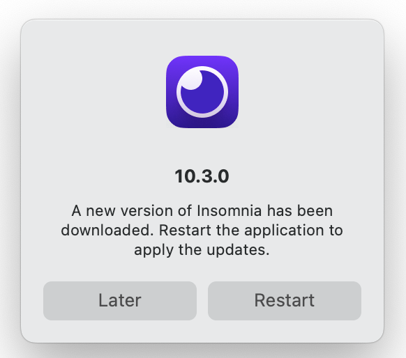 lexfdv's tweet photo. It's crazy to me that someone at @GetInsomnia thought it would be a good idea to make the Escape button act as Restart instead of Later in this window. https://t.co/W13q3pw4KL