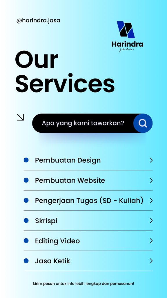 ajekajapiar's tweet photo. Yuk Open Joki apa aja selama masih masuk akall!! 
- Tugas Kuliah
- Pembuatan Website using PHP
- Desain / Edit Video
Dll, Bisa langsung DM yaa!! atau ke instagram harindra.jasa untuk cek testimoni nya

#ZonaBU #BU #JokiTugas #JokiDesign #JokiEdit #Joki #JokiSkripsi #JokiCoding https://t.co/DUFqnfEu1e