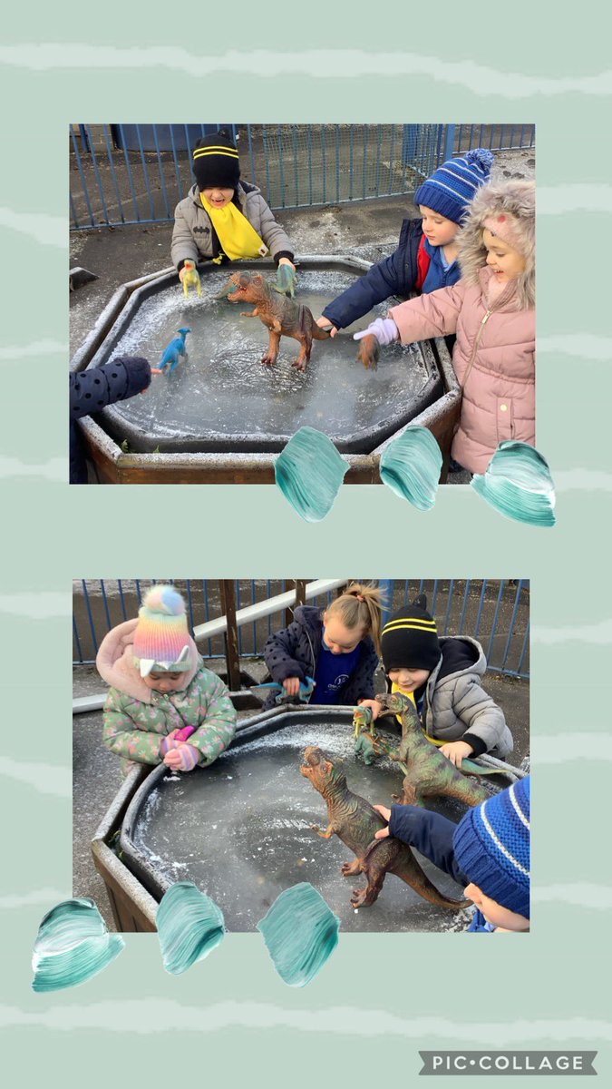 You may have heard of Dancing on Ice, or Disney on Ice but have you ever heard of dinosaurs on ice?  The Seedlings enjoyed skating them around and looking at the patterns their feet made in the frost.