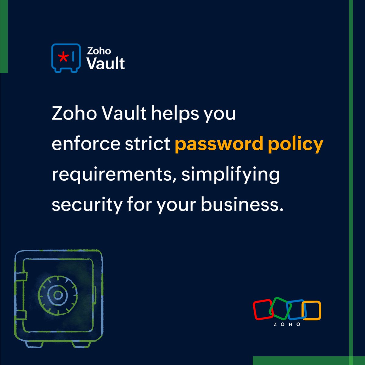 ZohoVault's tweet image. Tired of reminding employees about #strongpasswords?😫 Zoho Vault lets you enforce a robust #passwordpolicy, taking the burden off your shoulders and boosting your company&apos;s cybersecurity. 🔐

Learn more 👉  zurl.co/6z0L8

#domorewithzohovault #featurespotlight