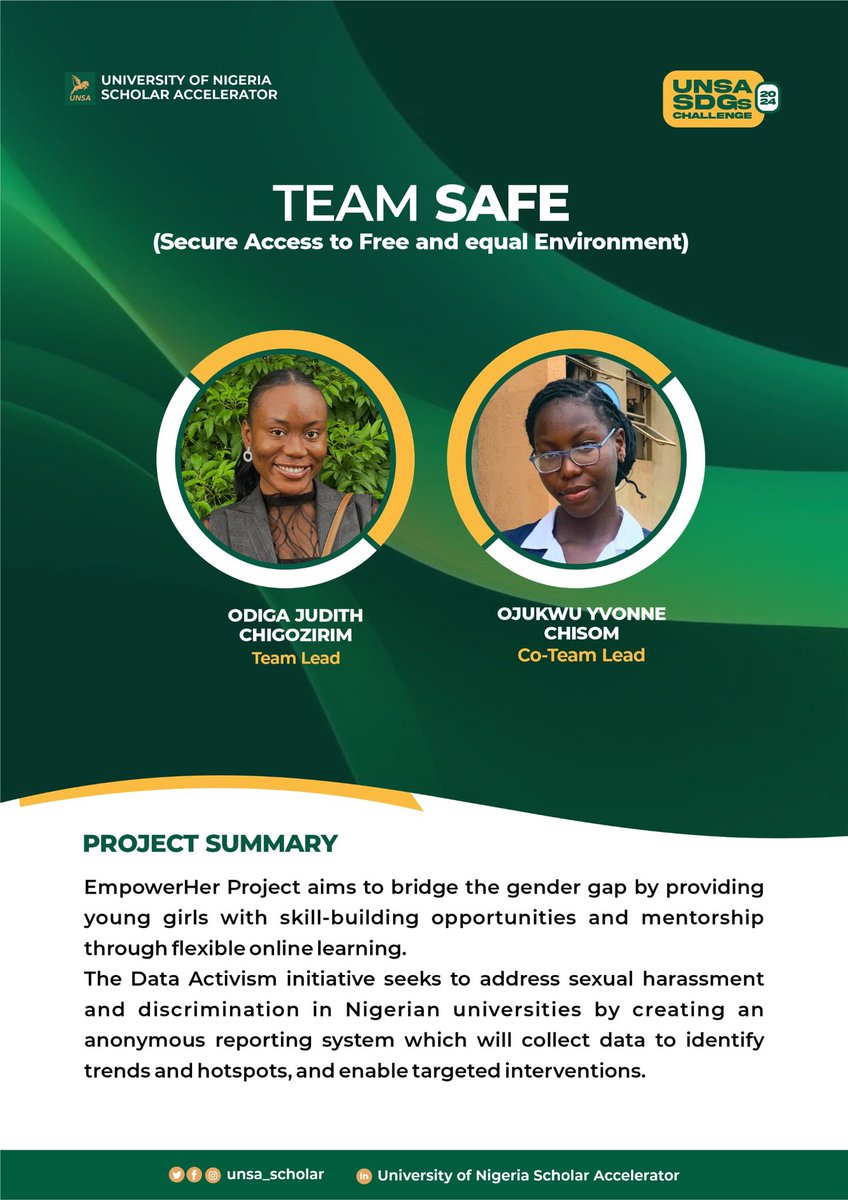 Congratulations team SAFE on emerging a finalist for this year’s SDG Challenge. We celebrate your innovation and hope this is a stepping stone to get you solving many more global problems. See you at the finals 🔥