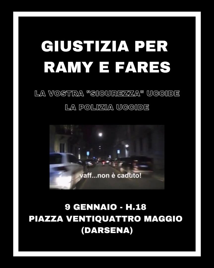 QUESTA SERA IN PIAZZA PER RAMY

Dopo la pubblicazione dei filmati dell'inseguimento in cui Ramy ha perso la vita e di comportamenti discutibili (per usare un eufemismo) da parte dei carabinieri oggi alle 18 in Darsena manifestazione

#Ramy 
#RamyElgaml 

milanoinmovimento.com/milano/giustiz…