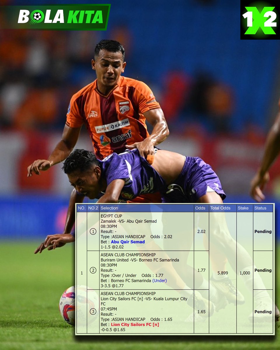BoncelAkma58296's tweet photo. FREE TIPS MATCH TODAY
Lion City vs Kuala Lumpur City
Buriram vs Borneo
Zamalek vs Abu Qir Semad
WA GRUP : https://t.co/dTUMJ6Md9F 

#bolakita #prediksiparlay #mixparlay #tipster #mjp https://t.co/KVJMRwlSgB