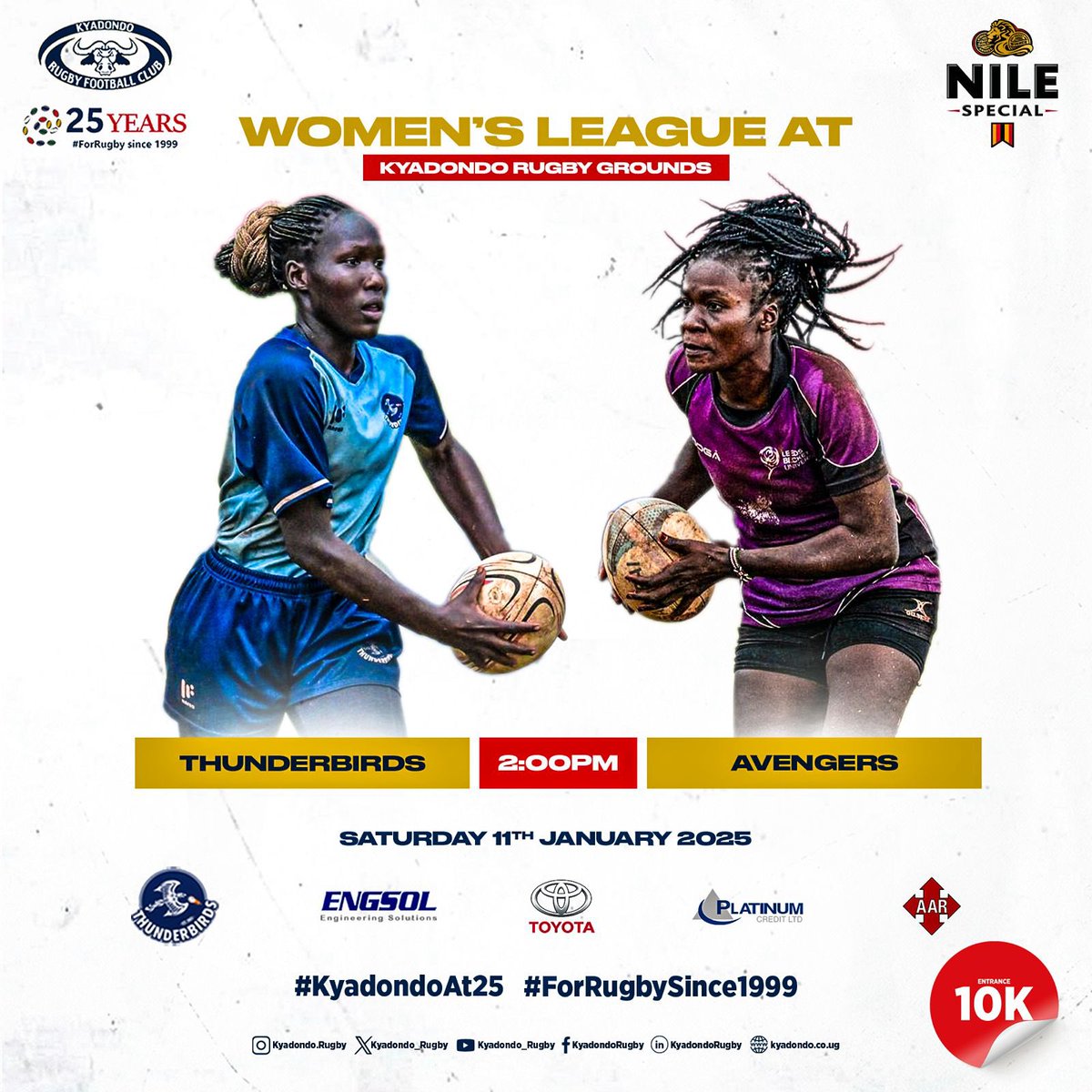 Kyadondo Rugby Football Club (@kyadondo_rugby) on Twitter photo Join us on Saturday as <a href="/Thunderbirdsrug/">Thunderbirds Rugby Club</a> host <a href="/avengers_rfc/">Avengers RFC</a> in the opening game of this year’s women’s league at 2:00pm.
#ThunderbirdsAttitude #KyadondoAt25 #ForRugbySince1999 Join us on Saturday as <a href="/Thunderbirdsrug/">Thunderbirds Rugby Club</a> host <a href="/avengers_rfc/">Avengers RFC</a> in the opening game of this year’s women’s league at 2:00pm.
#ThunderbirdsAttitude #KyadondoAt25 #ForRugbySince1999