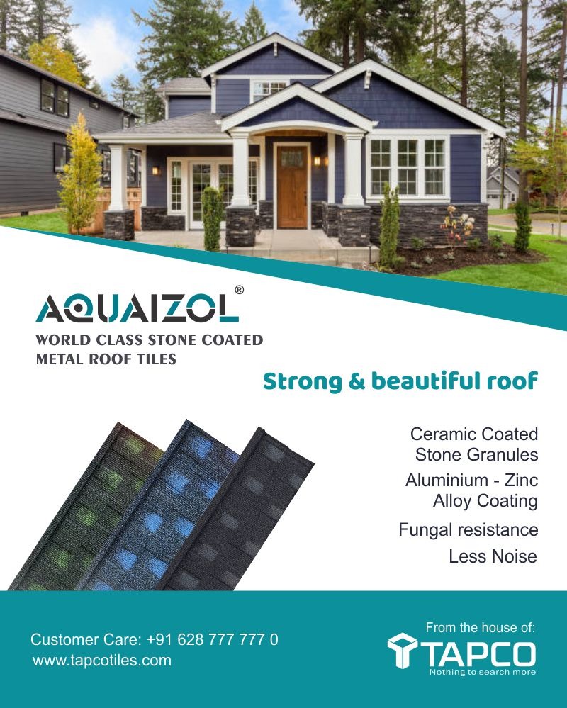 AQUAIZOL World class stone coated metal roof tiles from TAPCO. Strong and beautiful roof for your dream home.

For all business inquiries, Please reach out to us
+91 9388773717
Visit - tapcotiles.com
.
.
.
.
.

#TapcoTiles #AquazolRoofTiles #MetalRoofTiles