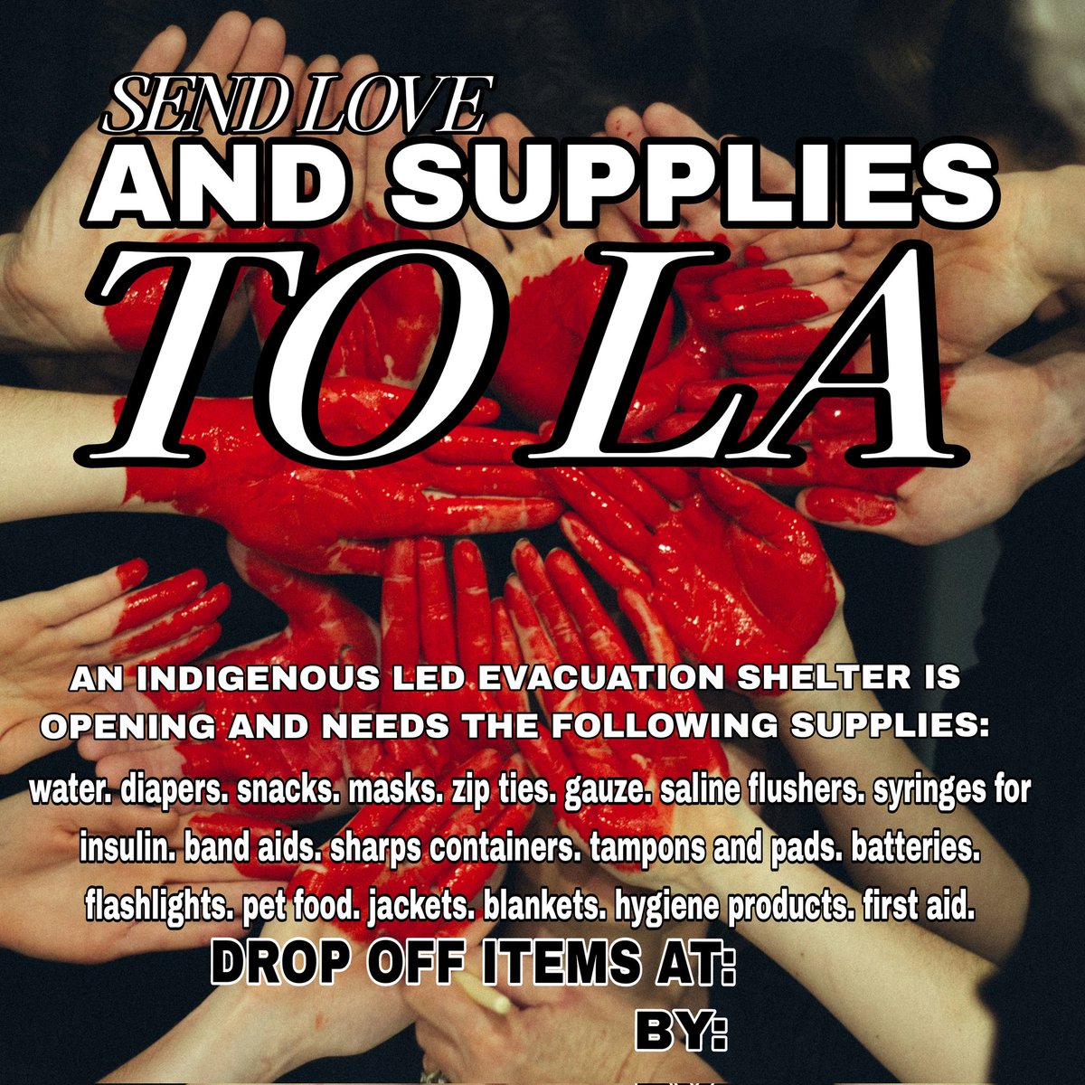 lyddlemami's tweet photo. @PplsCityCouncil there's a native org setting up an evacuation center now if you wanna link with someone who isn't the red cross! source is aim socal official chapter on IG and our affiliates 🤍 (sorry new account hopefully you recognize me) https://t.co/HE9l6jBvjW