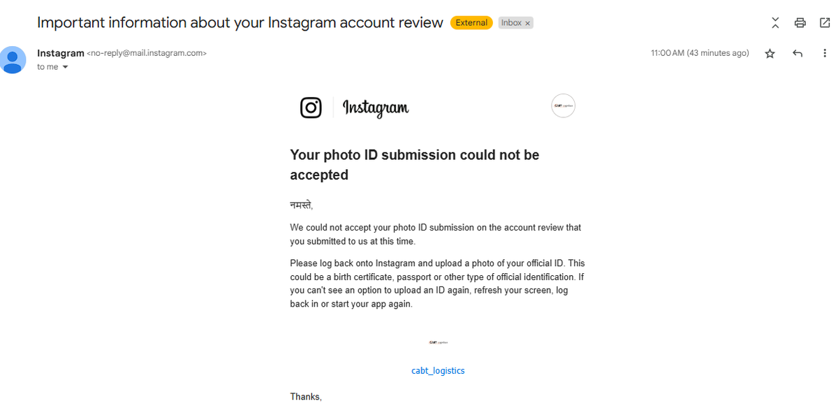 cabt_logistics's tweet photo. Hey @Meta @instagram,
Our official Instagram CABT Logistics account was suspended on Jan 5th. IDs submitted but not accepted, and the appeal form isn't working. and there's no proper support to seek help. This isn't fair—please assist in resolving this! #AccountHelp #MetaSupport https://t.co/6KooZxzZto