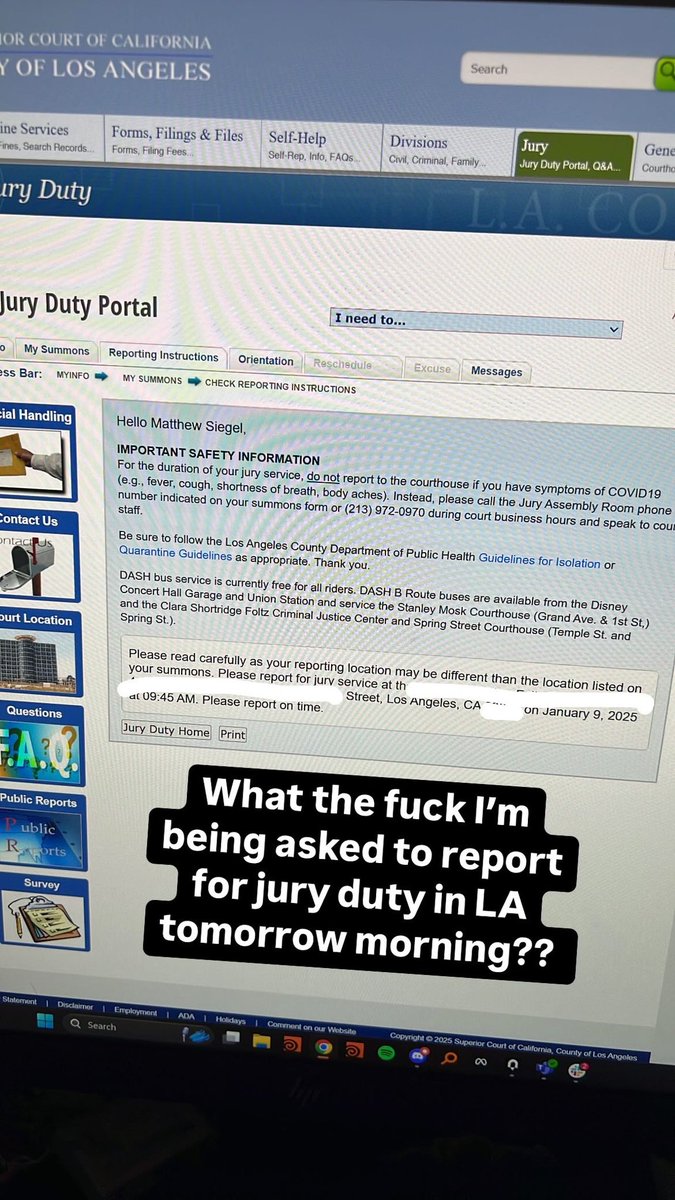 No joke I am being asked to report for jury duty tomorrow morning in LA IN THE MIDDLE OF ALL OF THESE WILDFIRES. ????