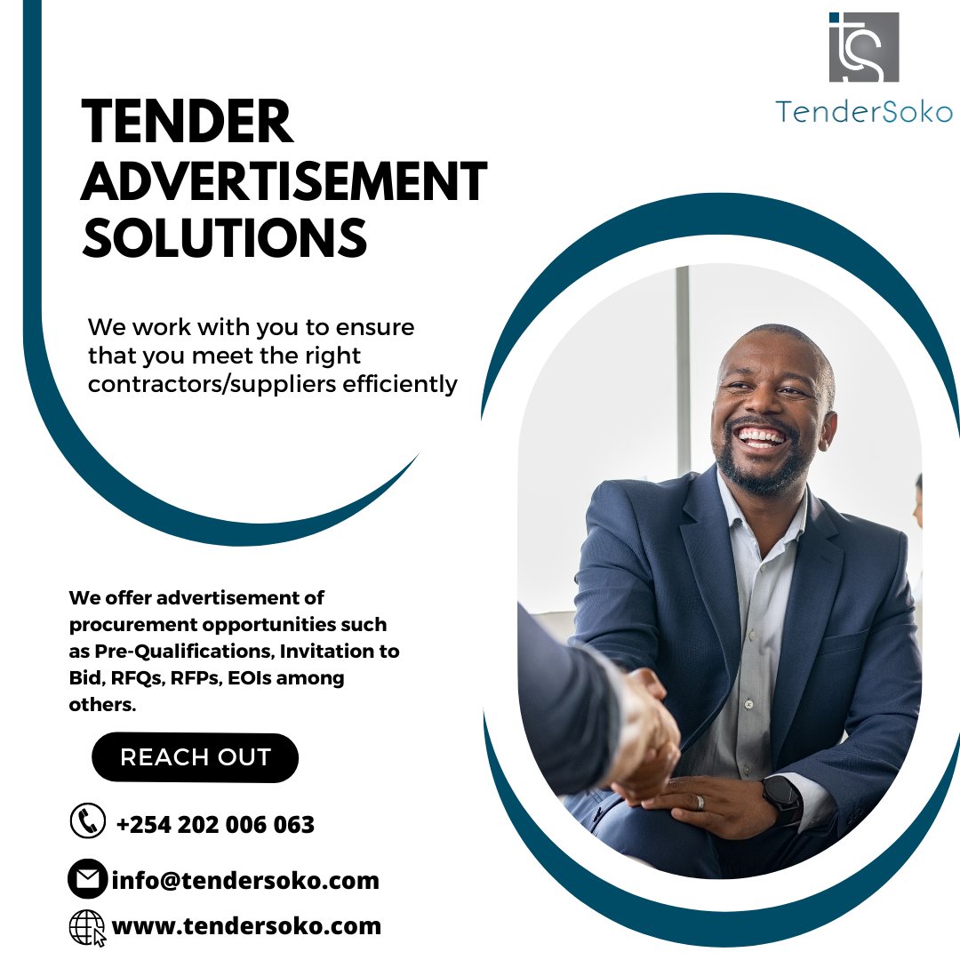 TenderSoko's tweet image. Advertise with us and let TenderSoko amplify your      tender’s visibility. Reach out today! #AdvertisingSolutions