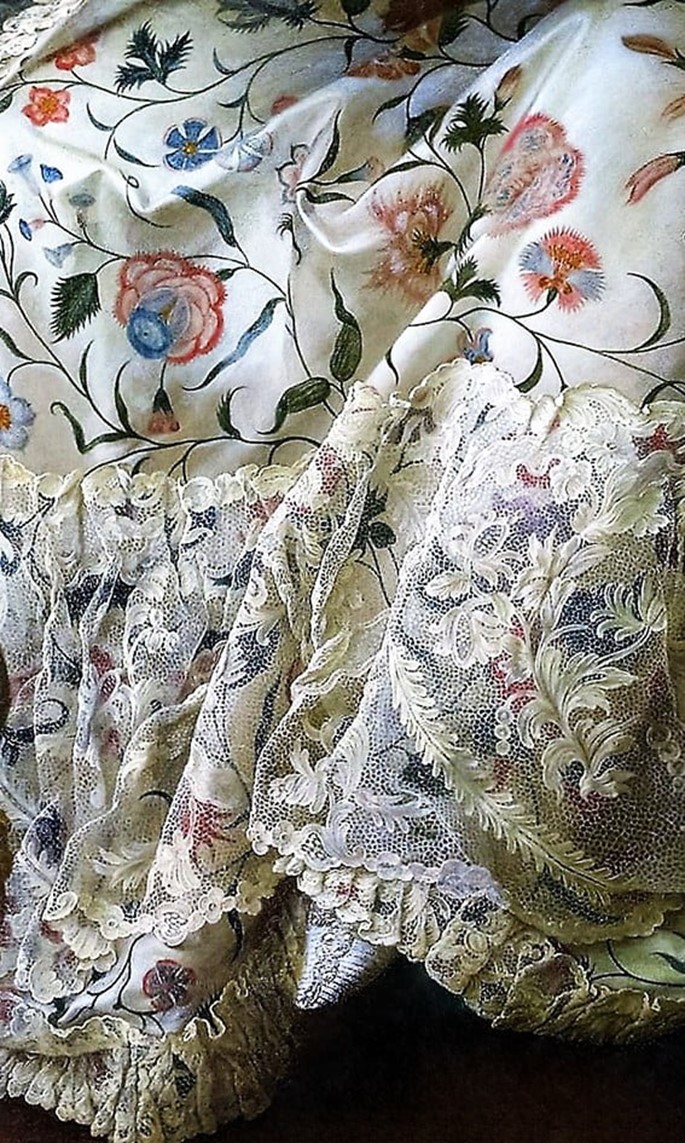 artinsociety's tweet photo. Check out this remarkable detail of material and lacework. It’s from a portrait of Madame de Pompadour, shortly before her early death from TB in 1764 (Francois-Hubert Drouais) https://t.co/rU0jT1d9St