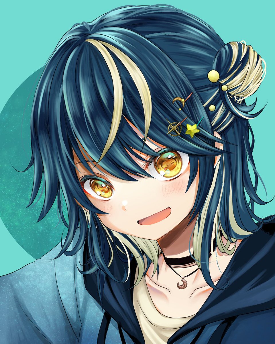 「三日月前髪と お月様お団子がチャームポイント」|りゅうき つきはのイラスト