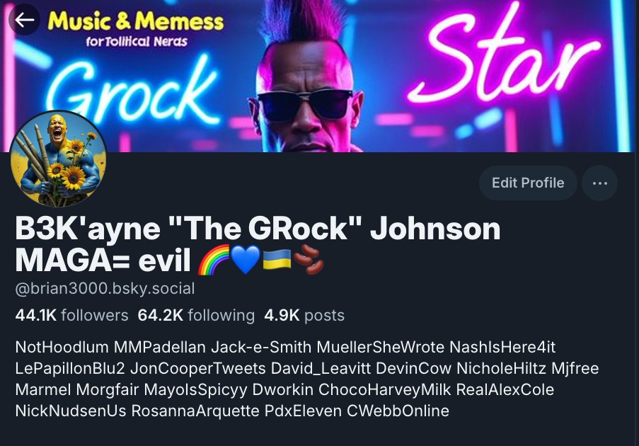B3K'ayne "The GRock" Johnson MAGA= evil ๐๐๐บ๐ฆ (@brian_3000) on Twitter photo 5.5 weeks on Bluesky.  Come join us and give Elmo the finger! 5.5 weeks on Bluesky.  Come join us and give Elmo the finger!