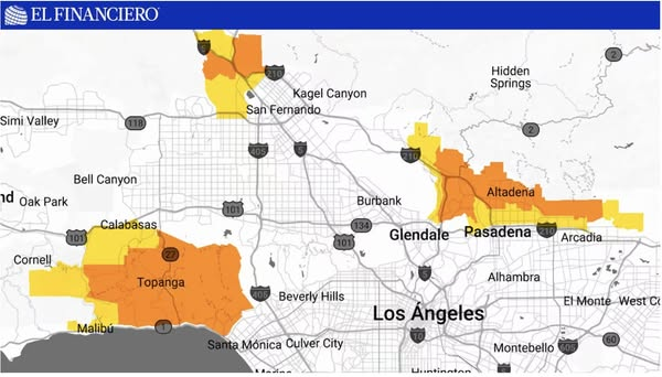 GARCIPAVON's tweet photo. ¡Impactante tragedia! 🔥 Este mapa muestra la devastación causada por los incendios en Los Ángeles, que han cobrado la vida de 2 personas y forzado la evacuación de unas 80 mil personas.
Fuente: El Financiero https://t.co/uh3lSvZu8y