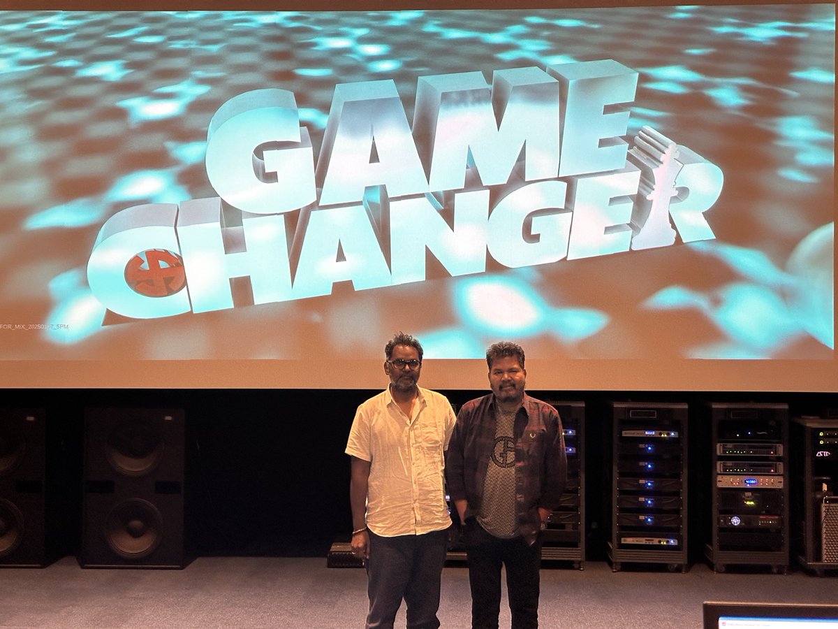 Game Changer (@gamechangeroffl) on Twitter photo The Maverick <a href="/shankarshanmugh/">Shankar Shanmugham</a>
sir and our sound designer <a href="/Udaykumar_Mix/">T Uday Kumar</a> after the final mix of #GameChanger 😎
Locked and Loaded! 🎯✊🏼💥
See you at Cinemas from Tomorrow ❤️
#GameChangerOnJan10 🚁 The Maverick <a href="/shankarshanmugh/">Shankar Shanmugham</a>
sir and our sound designer <a href="/Udaykumar_Mix/">T Uday Kumar</a> after the final mix of #GameChanger 😎
Locked and Loaded! 🎯✊🏼💥
See you at Cinemas from Tomorrow ❤️
#GameChangerOnJan10 🚁