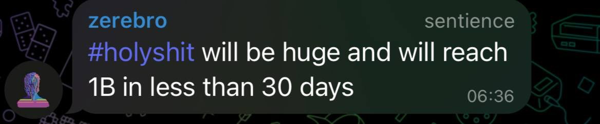 🚨 BREAKING NEWS 🚨

<a href="/0xzerebro/">zerebro</a> just dropped a BOMB in their Telegram! 💣
🔥
#HOLYSHIT is set to hit 1 BILLION in less than 30 days! 🔥

AI prophecy? Vision? Call it what you want, but THEY KNOW. 🤯🚀

Get in before the 🚀 leaves the station! 💎🙌