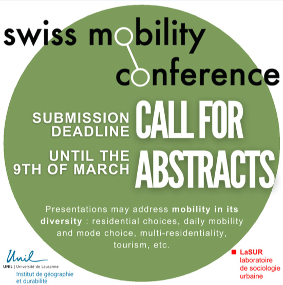 📣 Call for abstracts, 7th Swiss #Mobility Conference
Sept 2025, Lausanne

- Socio-ecological transitions
- Public policy
- Norms, values, practices
- Rhythms
- Infrastructure
- Theoretical debates
- Methodological innovations

📆 March 9th, unil.ch/igd/mobility-c…