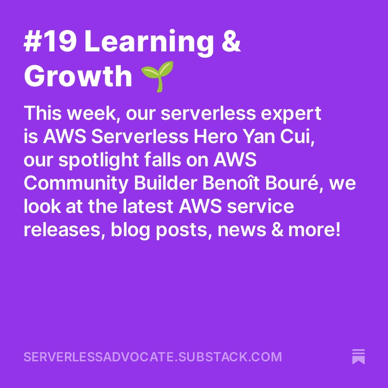 Serverless Advocate 🥑 (@leejamesgilmore) on Twitter photo 🌟 Issue 19 of the Serverless Advocate Newsletter is out now! 👇🏽
serverlessadvocate.substack.com/p/19-learning-…
This week, our serverless expert is AWS Serverless Hero <a href="/theburningmonk/">Yan Cui</a>, and our spotlight falls on AWS Community Builder <a href="/Benoit_Boure/">Benoît Bouré ⚡️</a>!
Please share & subscribe to the newsletter! 🔔 🌟 Issue 19 of the Serverless Advocate Newsletter is out now! 👇🏽
serverlessadvocate.substack.com/p/19-learning-…
This week, our serverless expert is AWS Serverless Hero <a href="/theburningmonk/">Yan Cui</a>, and our spotlight falls on AWS Community Builder <a href="/Benoit_Boure/">Benoît Bouré ⚡️</a>!
Please share & subscribe to the newsletter! 🔔