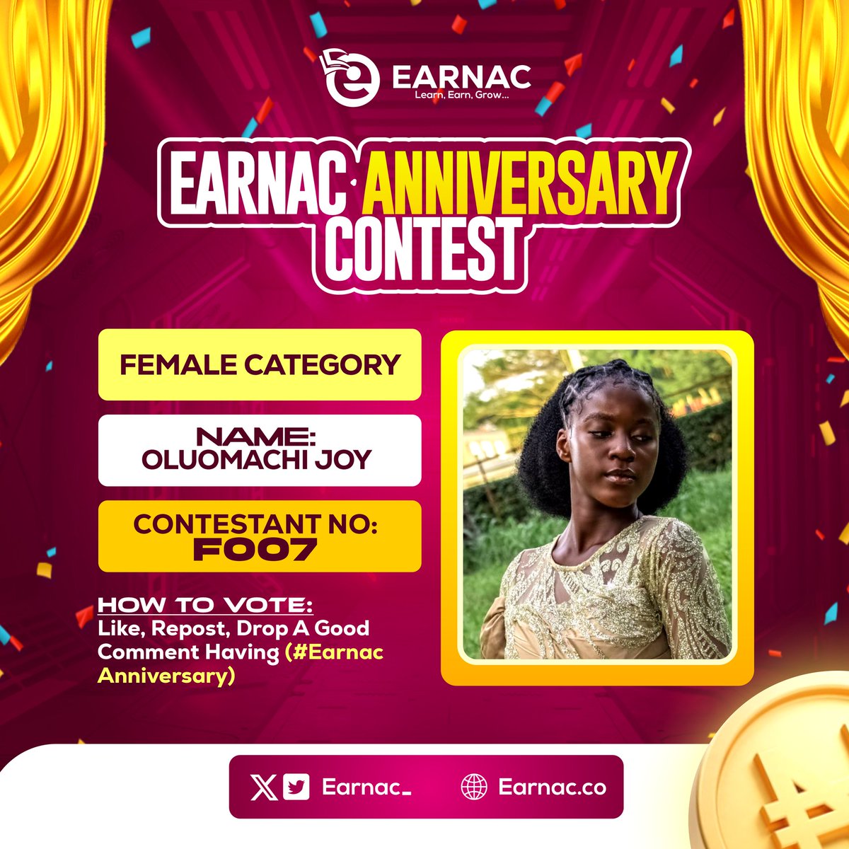Help <a href="/oluomzy/">Oluomachi</a> win our 1 Year Anniversary Contest!

To vote:

- Like this post
- Repost it with your friends
- Leave a supportive comment
- Follow our handle

Contestant ID: F007