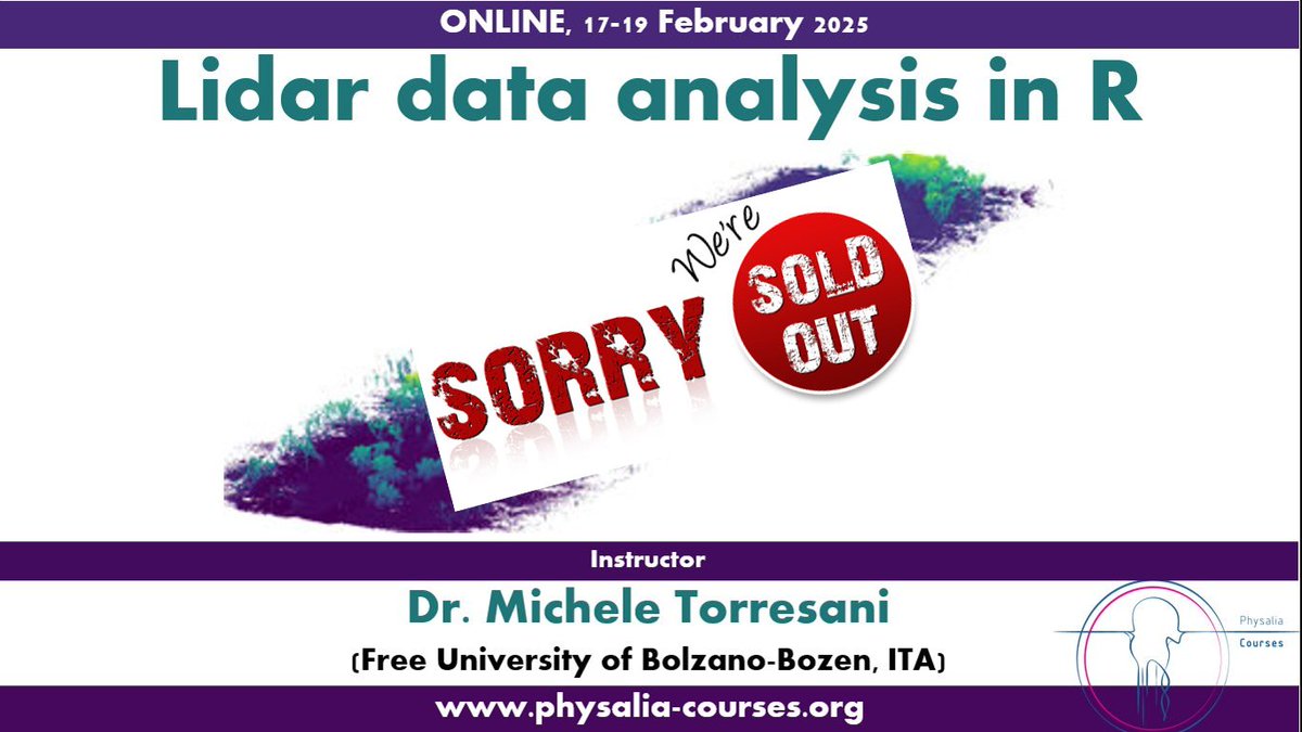 Physalia-courses@ONLINE (@physacourses) on Twitter photo Registrations are now closed for the Lidar data analysis in R course led by <a href="/torre_mic/">Michele Torresani</a>
See you in February: physalia-courses.org/courses-worksh… Registrations are now closed for the Lidar data analysis in R course led by <a href="/torre_mic/">Michele Torresani</a>
See you in February: physalia-courses.org/courses-worksh…