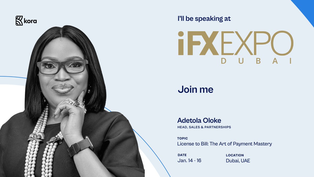 Our Head of Sales and Partnerships, Adetola Oloke, will be speaking at the <a href="/iFXEXPO/">iFX EXPO</a> Dubai on January 16th, 2025.

She will join other industry experts in a session to discuss how to reduce friction, enhance user experience, maximize revenue, and retain clients on your product.