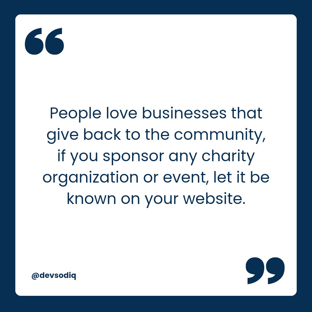 Dev_Sodiq's tweet image. Showcase Your Commitment to the Community

#entrepreneur #websitemarketing #websitedesigntips #websitedesignservices #websitedesignexpert #websitedesign #websitedesigner #localbusiness #digitalmarketing #website #SmallBusinessOwners    #wordpresswebsitedesigner