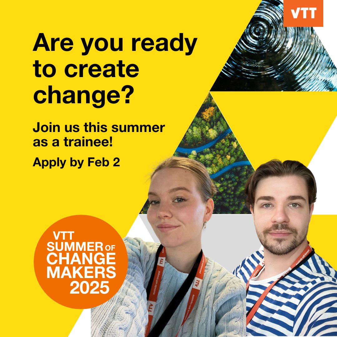 VTTFinland's tweet image. Hey students! 👋
Are you ready to make your mark? 🚀
Come help us build solutions to tackle the greatest challenges of our time!
Summer trainee positions are now open!
hubs.ly/Q031RchS0
⏰ Application period: 9 January - 2 February 2025
