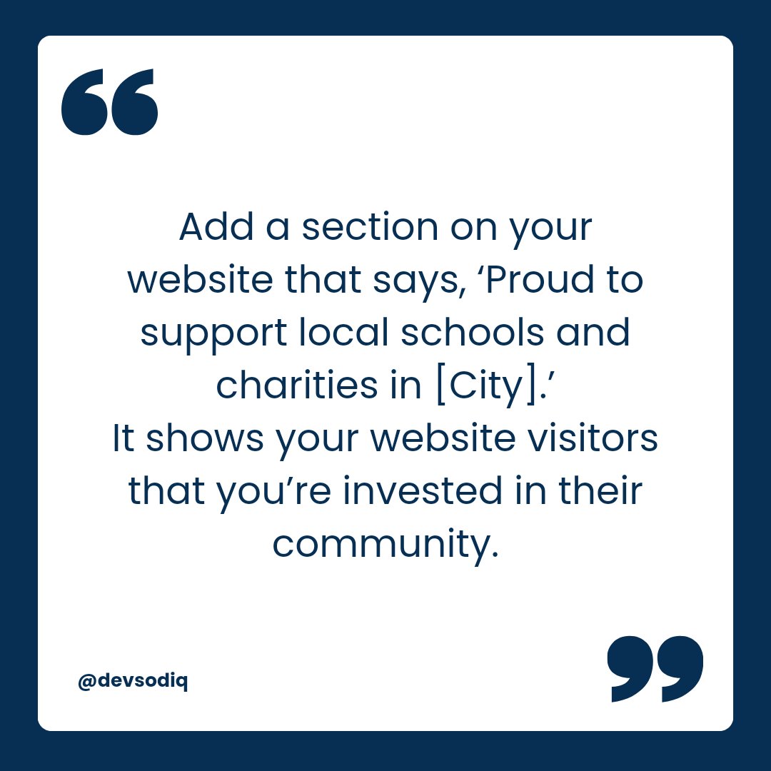 Dev_Sodiq's tweet image. Showcase Your Commitment to the Community

#entrepreneur #websitemarketing #websitedesigntips #websitedesignservices #websitedesignexpert #websitedesign #websitedesigner #localbusiness #digitalmarketing #website #SmallBusinessOwners    #wordpresswebsitedesigner