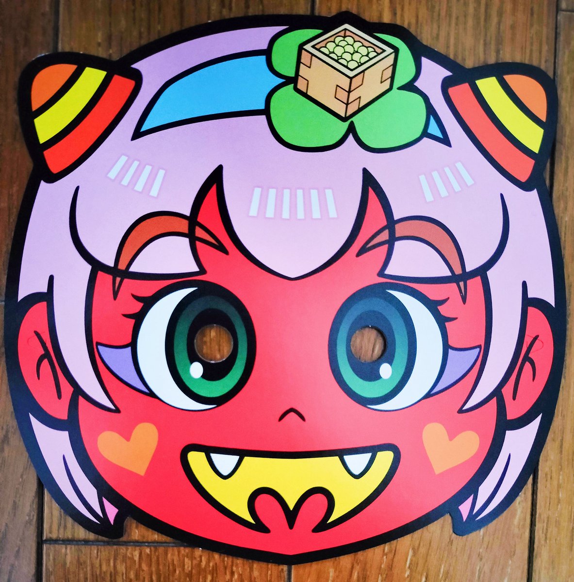 でん六 福豆おまけの鬼の面、今年はマメドル鬼（鬼のアイドル）でした