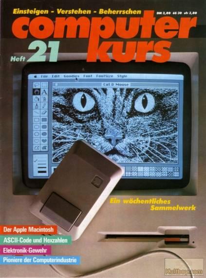 Retrojournal_de's tweet image. 📀💾 Nostalgie pur! Ausgabe 21 von &quot;computer kurs&quot; – als der Apple Macintosh noch DER Star war und ASCII-Codes unser Alltag. 🐱 Die Katze auf dem Bildschirm? Hightech-Kunst der 80er! Wer erinnert sich noch an seine ersten Grafiken? #RetroTech #ComputerHistory