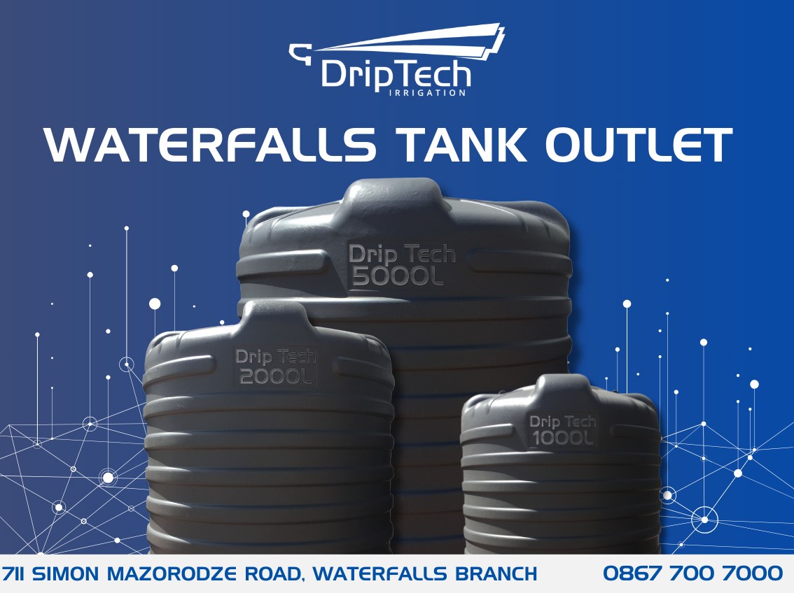 DriptechI's tweet image. Exciting News!

DripTech&apos;s New Tank Outlet is now open at 711 Simon Mazorodze Road, Waterfalls! 

Available: 1000L, 2000L, &amp;amp; 5000L tanks 

Full product range coming soon with our new branch!

Visit us today to grab your high-quality tanks.
Cash only payments.
#DripTech #NewOutlet