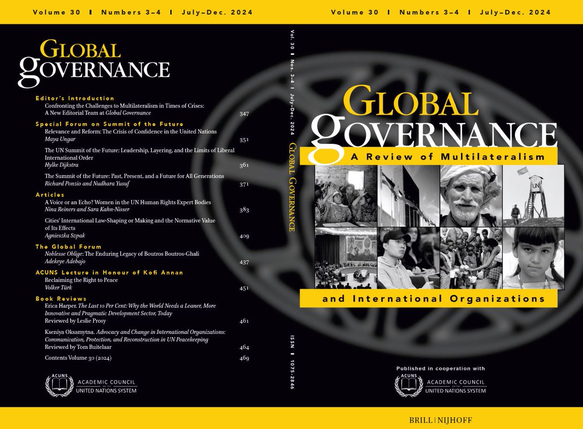 * New Issue *

Find out about a new Editorial Team of Global Governance in its latest, richly filled issue (Vol. 30, No. 3-4), which also includes #OpenAccess article “A Voice or an Echo? Women in the UN Human Rights Expert Bodies”. brill.ws/gg30-3_4_