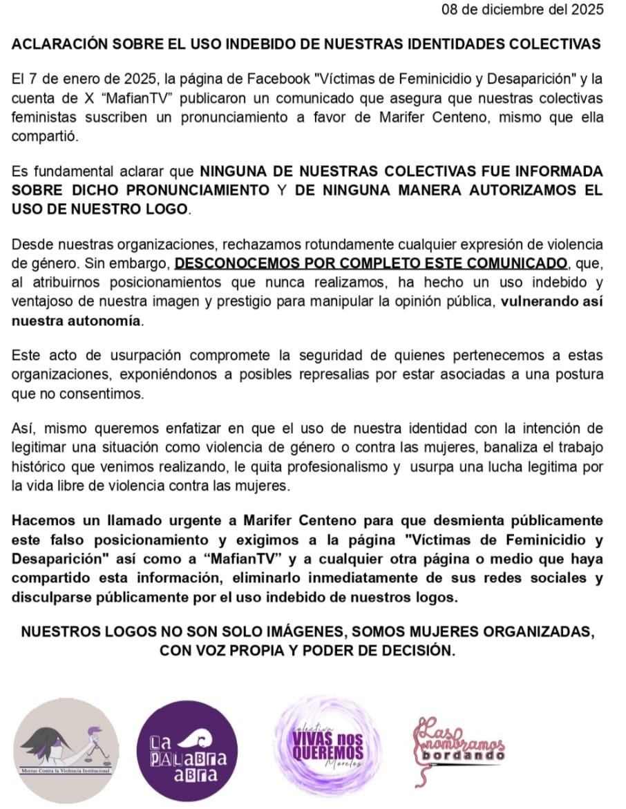 ACCIONAMexico's tweet photo. En relación al comunicado que la página Víctimas de Feminicidio y desaparición public�� en redes, sobre el caso de #MaryFerCenteno @Grafocafe, queremos informarles que a ninguna de las colectivas firmantes nos pidieron autorización para firmar. https://t.co/IEDwZRvDlp