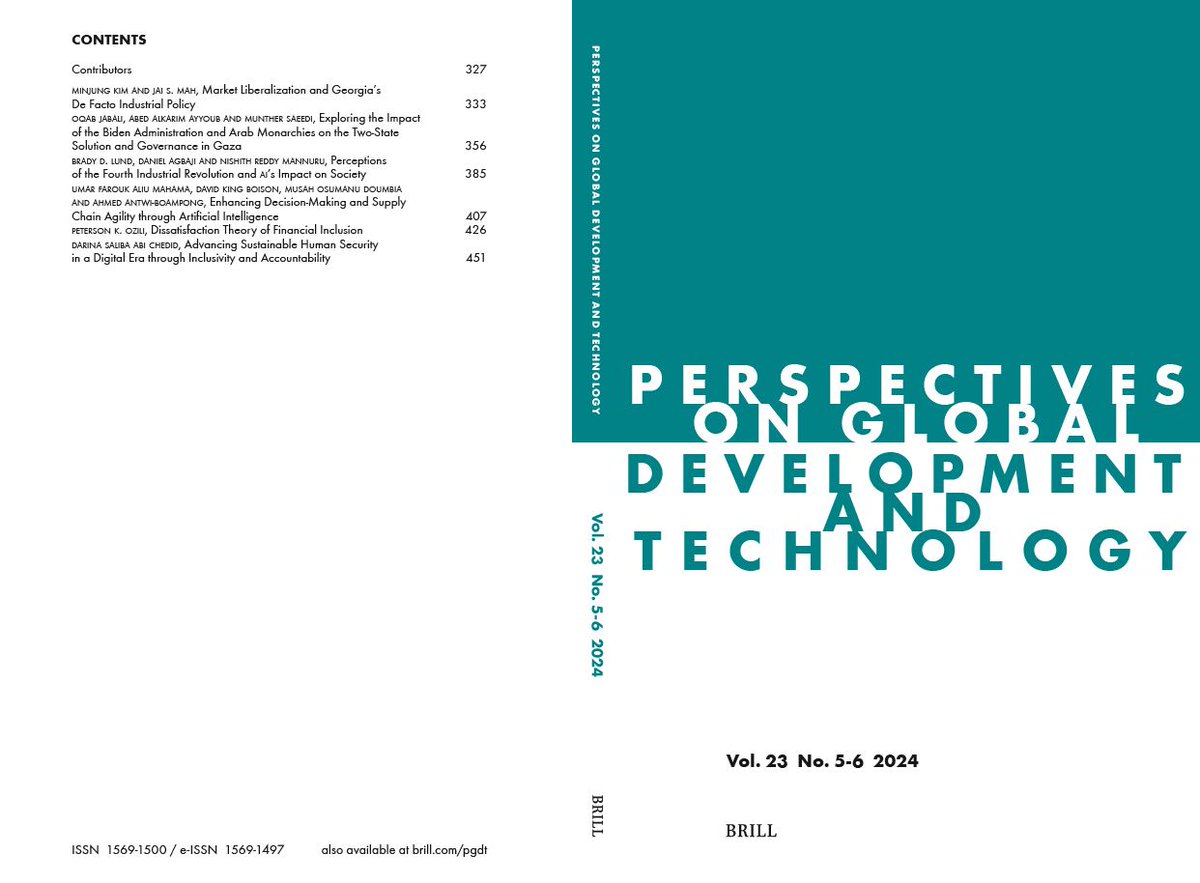 * New Issue *

The latest issue of Perspectives on Global Development and Technology (Vol. 23, No. 5-6) contains six articles, one of which is “Dissatisfaction Theory of Financial Inclusion” by Peterson K. Ozili. brill.ws/pgdt23-5_6_