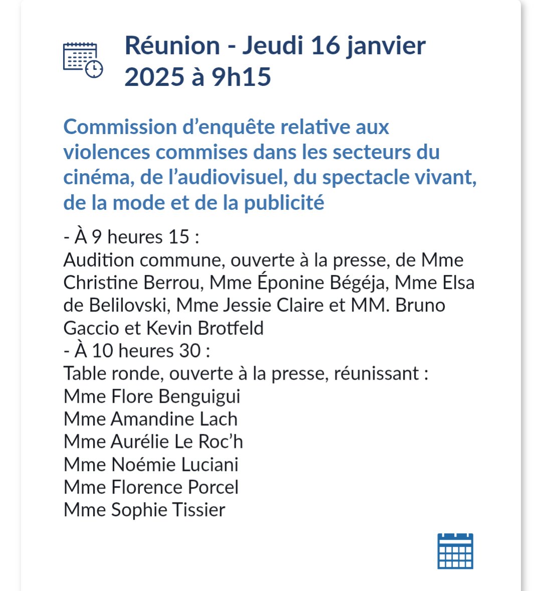 Jeudi 16 janvier, à 10h30, en direct sur le site de l'Assemblée Nationale, j'interviendrai aux côtés de Noémie Luciani à la commission d'enquête relative aux VSS dans la culture pour évoquer les VSS dans le milieu de la critique de cinéma.