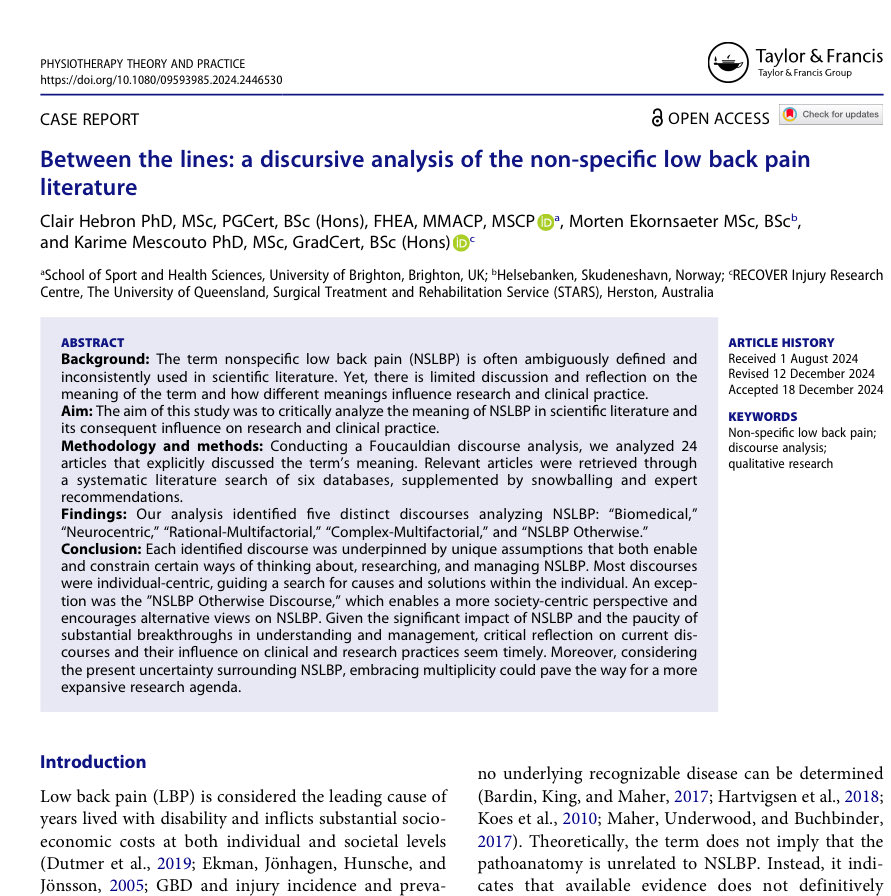 Clair Hebron (@c_hebron) on Twitter photo New paper out today! It was great working with you on this β¦<a href="/KarimeMescouto/">Karime Mescouto, PhD</a> and Morten #LBP #Physio πππβ© tandfonline.com/doi/full/10.10β¦ New paper out today! It was great working with you on this β¦<a href="/KarimeMescouto/">Karime Mescouto, PhD</a> and Morten #LBP #Physio πππβ© tandfonline.com/doi/full/10.10β¦