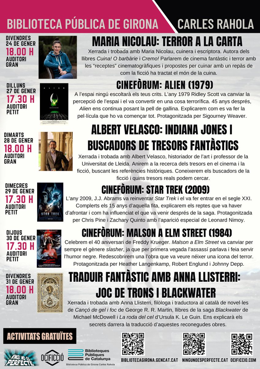 📢A partir del dia 24 de #gener torna el Cicle de Ciència-ficció, Fantasia i Terror de #Girona! 
✅Més informació: n9.cl/bcddjn
👉Entra en el món de la fantasia, entra a la #biblioteca i converteix-te en un imaginauta!
#BibliotequesCat #BiblioRahola <a href="/velasc_alberto/">Albert Velasco</a>