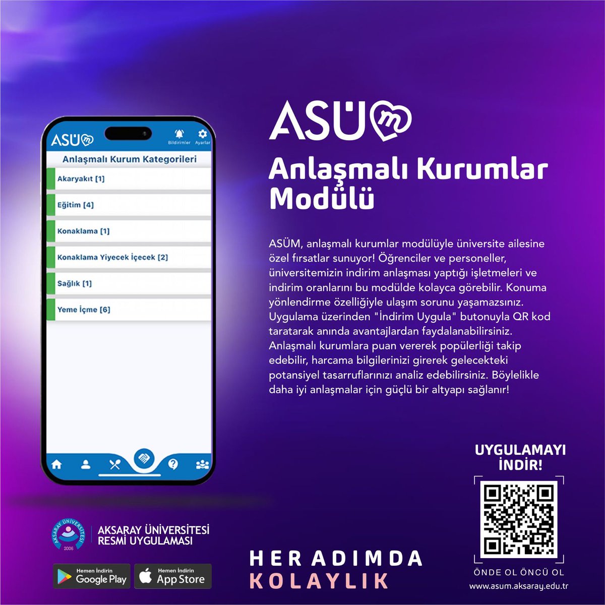 aksarayedutr's tweet image. ASÜM Her Adımda Kolaylık Sağlıyor

Aksaray Üniversitesi ASÜM Mobil Uygulama ile kampüs hayatını dijitalleştiriyor ve her adımda kolaylık sağlıyor. Öğrencilere, akademisyenlere, idari personele ve işbirliği yapılan kurumlara yönelik kapsamlı modüller içeren ASÜM uygulaması