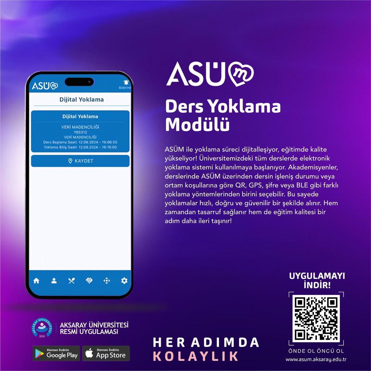 aksarayedutr's tweet image. ASÜM Her Adımda Kolaylık Sağlıyor

Aksaray Üniversitesi ASÜM Mobil Uygulama ile kampüs hayatını dijitalleştiriyor ve her adımda kolaylık sağlıyor. Öğrencilere, akademisyenlere, idari personele ve işbirliği yapılan kurumlara yönelik kapsamlı modüller içeren ASÜM uygulaması