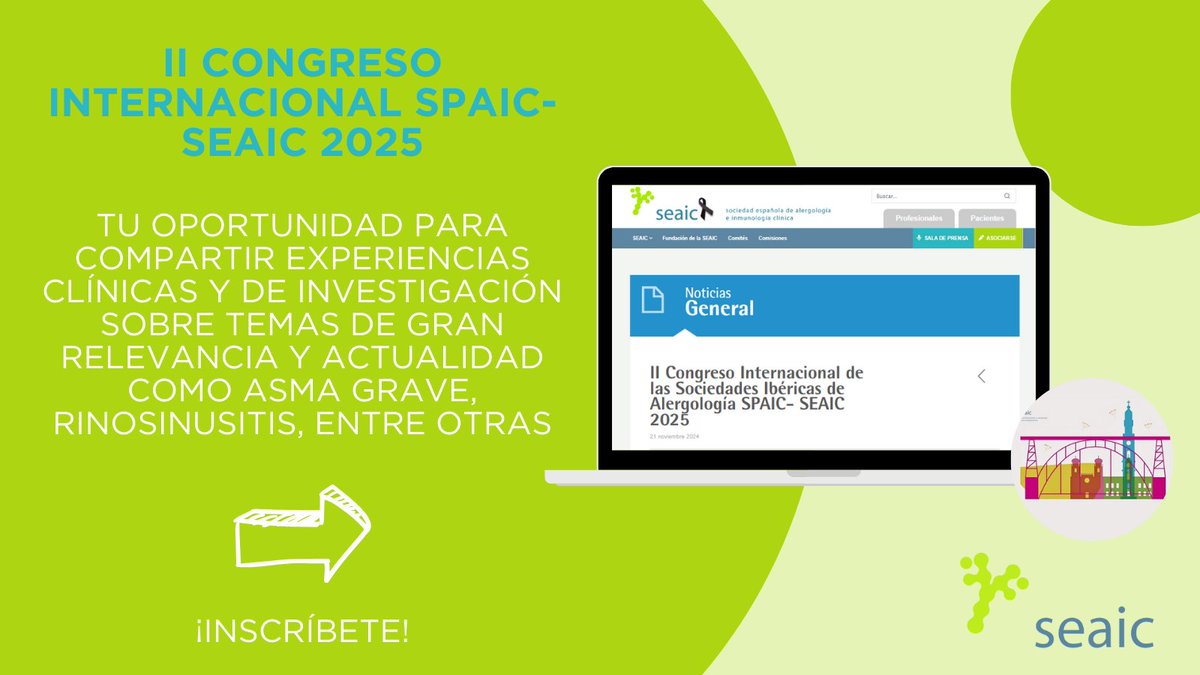 🌍 ¡Llega el II Congreso Internacional SPAIC-SEAIC 2025!

🗓️ 4 y 5 de abril, Oporto
📍 Hotel Sheraton

Este evento reunirá a expertos en el campo para discutir los avances más recientes en #Alergología. 

¡Descubre más! 👉🏻 pmsl.es/1dy

 #CongresoIbérico