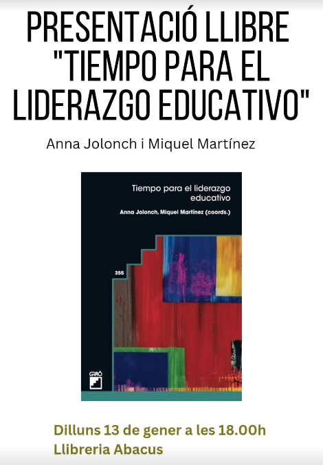 CRP del Tarragonès (@crptgn) on Twitter photo Presentació del llibre "Tiempo para el liderazgo educativo"
📆 Dilluns, 13 de gener a les 18:00 hores
📍 <a href="/AbacusCoop/">Abacus cooperativa</a> de #Tarragona.
A càrrec d'<a href="/AnnaJolonch/">Anna Jolonch</a> i Miquel Martínez
➡️Apunte-ho vos
forms.gle/XM4m2DLCcjT98C…
ℹ️ Presentació del llibre "Tiempo para el liderazgo educativo"
📆 Dilluns, 13 de gener a les 18:00 hores
📍 <a href="/AbacusCoop/">Abacus cooperativa</a> de #Tarragona.
A càrrec d'<a href="/AnnaJolonch/">Anna Jolonch</a> i Miquel Martínez
➡️Apunte-ho vos
forms.gle/XM4m2DLCcjT98C…
ℹ️
