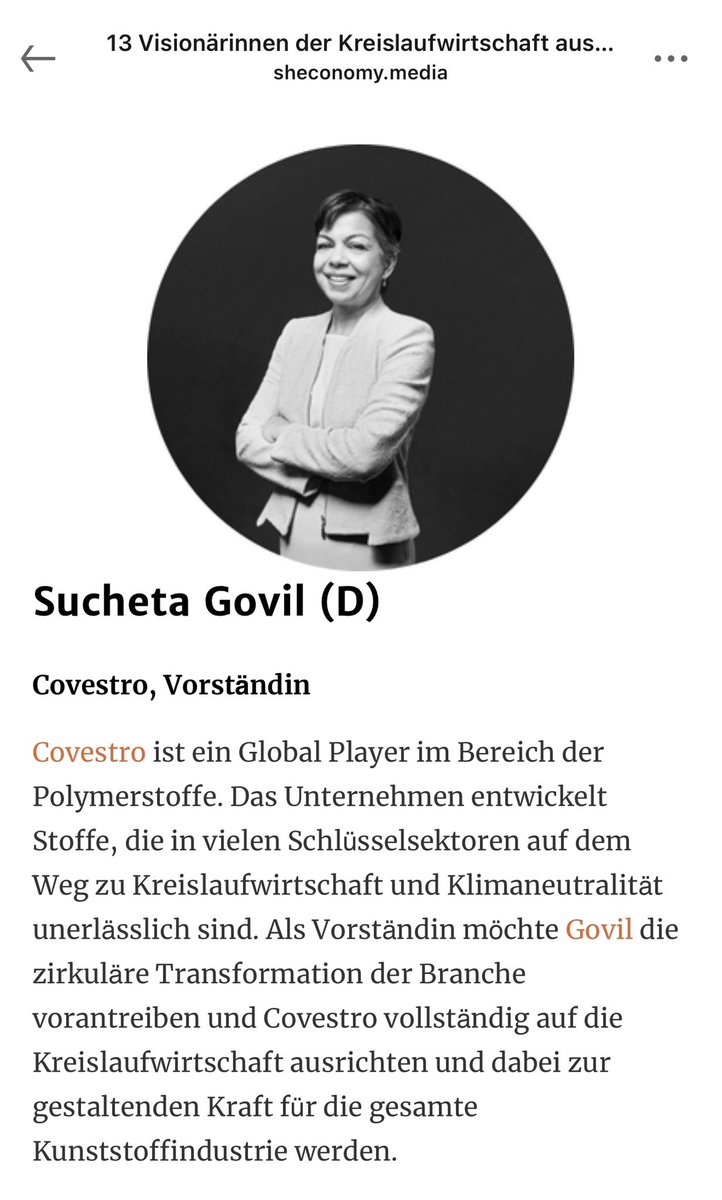 Honoured and humbled to be acknowledged as a pioneer of The Circular Economy #covestro #wewillbefullycicular