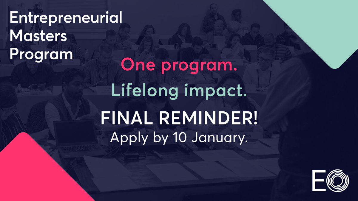 EntrepreneurOrg's tweet image. Don’t miss your chance to join superstar entrepreneurs from around the globe at EO’s most prestigious executive education program.

Just TWO DAYS remain to apply to the Entrepreneurial Masters Program: events.eonetwork.org/emp/

#EOEMP #ThirstForLearning