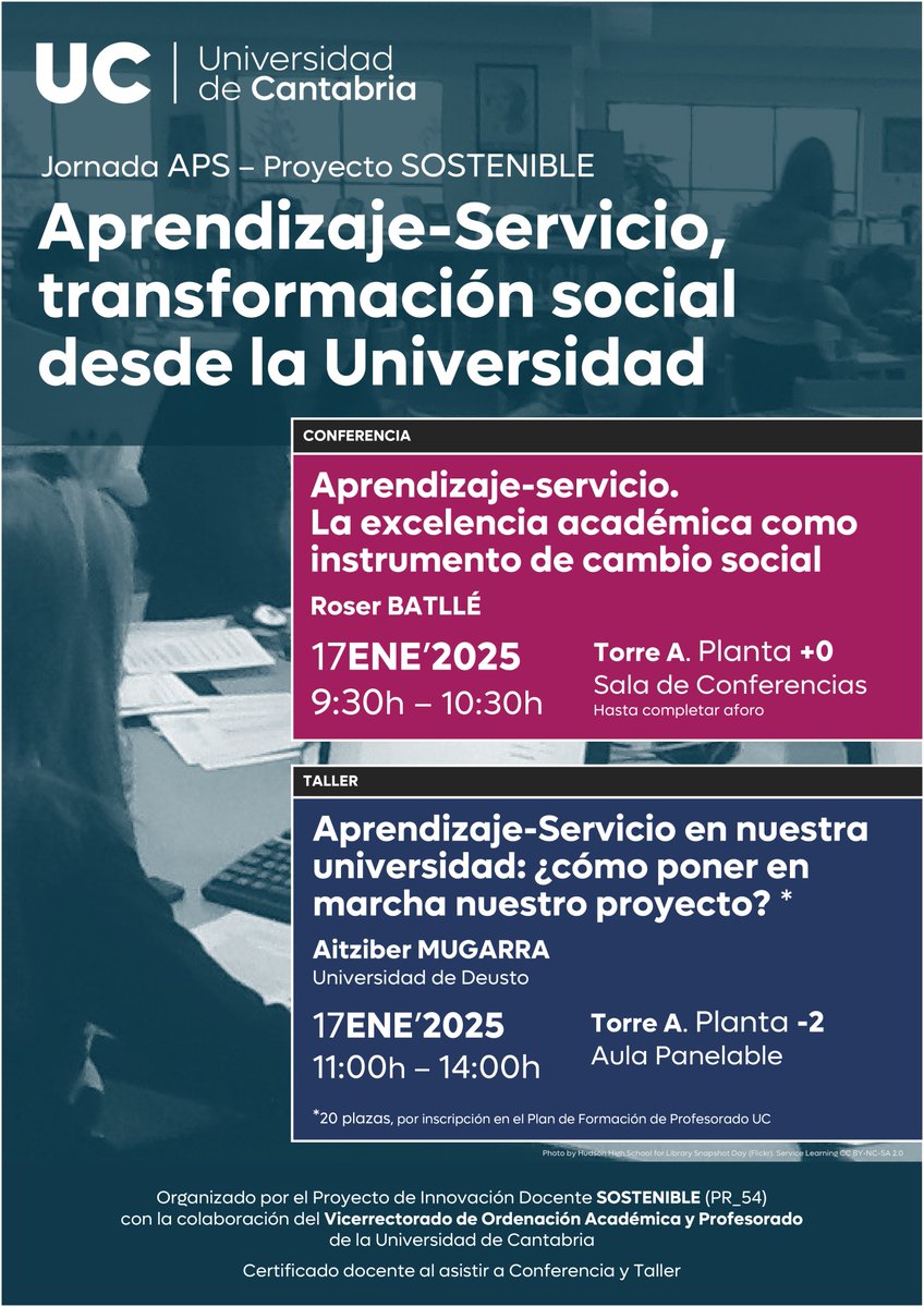 📢¡Ya se han abierto las inscripciones para la Jornada APS - "Aprendizaje-Servicio, transformación social desde la Universidad"!
Inscripciones en el apartado "Formación" del Campus Virtual hasta el 14 de enero.