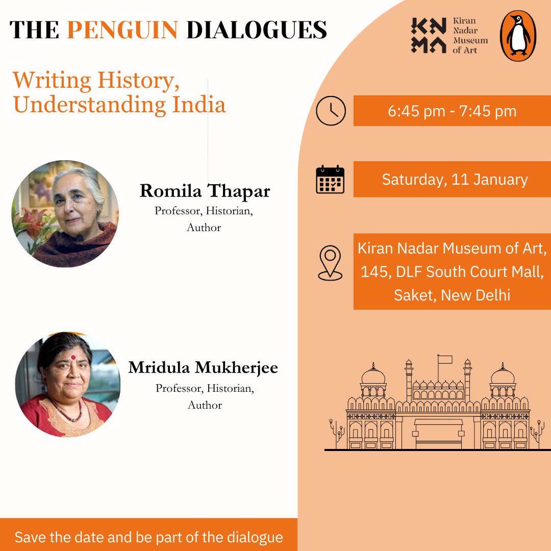 All Delhi readers, get a chance to attend this amazing discussion around 'Writing History, Understanding India' with Romila Thapar and Mridula Mukherjee this Saturday at <a href="/KNMAIndia/">Kiran Nadar Museum of Art</a> !