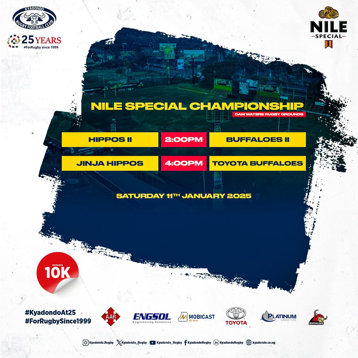 Kyadondo Rugby Football Club (@kyadondo_rugby) on Twitter photo RUGBY THIS WEEKEND.
<a href="/BuffaloesRFC/">Buffaloes Rugby Club</a> will travel to Jinja for the opening game against <a href="/HipposRugby/">Jinja Hippos Rugby Club</a>
#KyadondoAt25 #ForRugbySince1999 RUGBY THIS WEEKEND.
<a href="/BuffaloesRFC/">Buffaloes Rugby Club</a> will travel to Jinja for the opening game against <a href="/HipposRugby/">Jinja Hippos Rugby Club</a>
#KyadondoAt25 #ForRugbySince1999